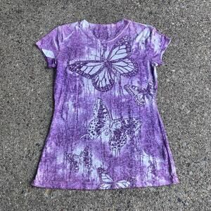 Vintage 90s Purple Butterfly Tie Dye Baby T shirt